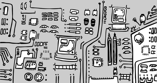 circuit board with computer and electronic components - Vector, imagen