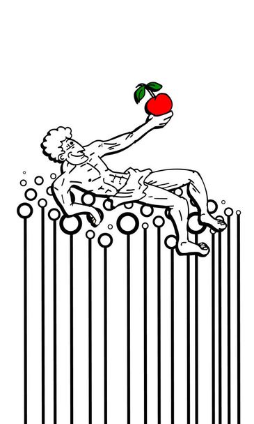 Άνθρωπος και μήλο σε αφηρημένη καρέκλα - Διάνυσμα, εικόνα