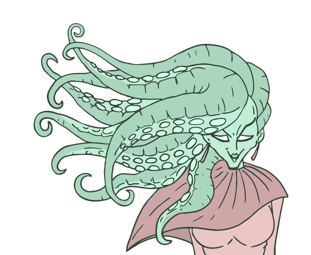 mutant vrouw met octopus haar - Vector, afbeelding