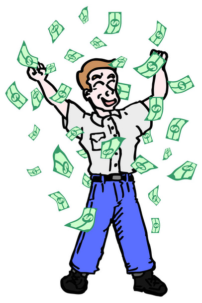 kreslená ilustrace muže s penězi - Vektor, obrázek