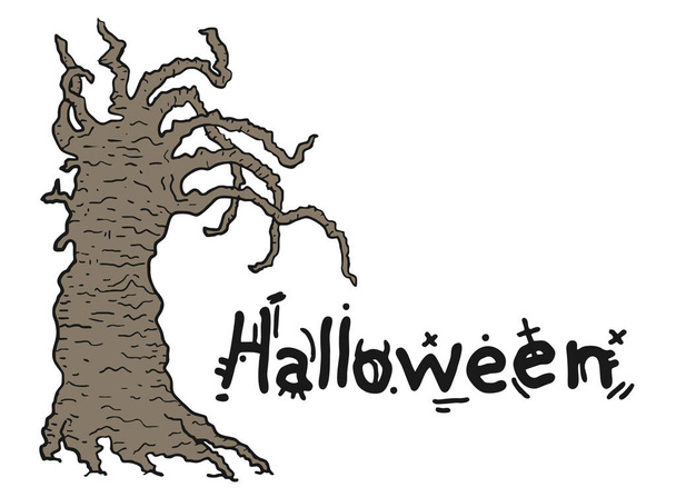 сухое жуткое дерево, векторная иллюстрация на тему Хэллоуина  - Вектор,изображение