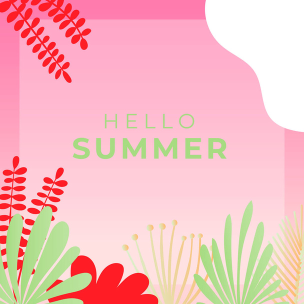 Summer sale banner with floral and tropical leaves background, colorful design for banner, flier, invitation, poster, web site or greeting card. Social media post template, vector illustration - Vector, Imagen