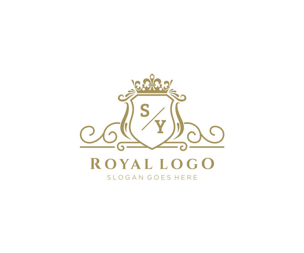SY Letter Luxuriöse Logo-Vorlage für Restaurant, Royalty, Boutique, Cafe, Hotel, Heraldik, Schmuck, Mode und andere Vektorillustrationen. - Vektor, Bild