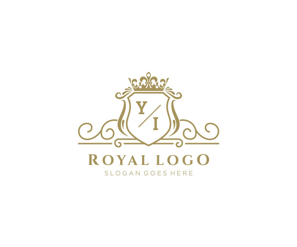 YI Letter Luxuriöse Logo-Vorlage für Restaurant, Royalty, Boutique, Cafe, Hotel, Heraldik, Schmuck, Mode und andere Vektorillustrationen. - Vektor, Bild