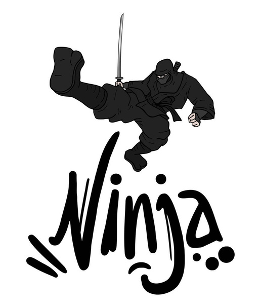 Vector illustratie van ninja icoon met inscriptie - Vector, afbeelding