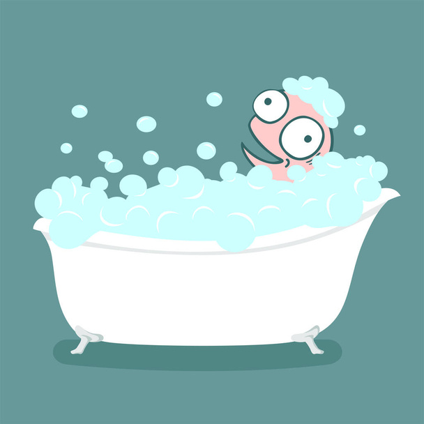 illustration of funny man taking a bath - Vector, Image