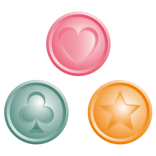 round icons with heart, star and shamrock - Vektori, kuva