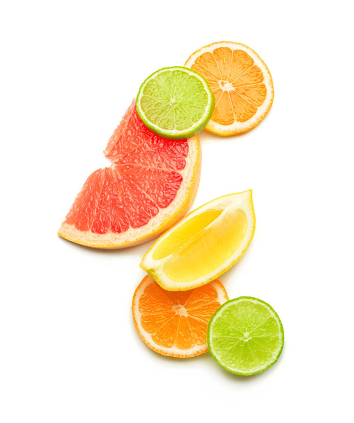 Healthy citrus fruits on white background - 写真・画像