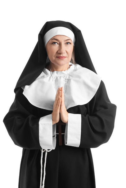 Mature nun on white background - Photo, Image