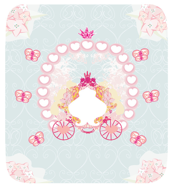 carriage- vintage floral wedding invitation  - Vector, afbeelding