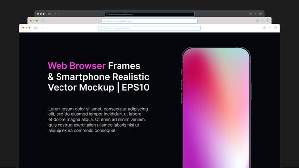 Web Browser Wireframe ja älypuhelin Realistinen Gradient Vector Mockup. Vaakasuora diaesitys - Vektori, kuva