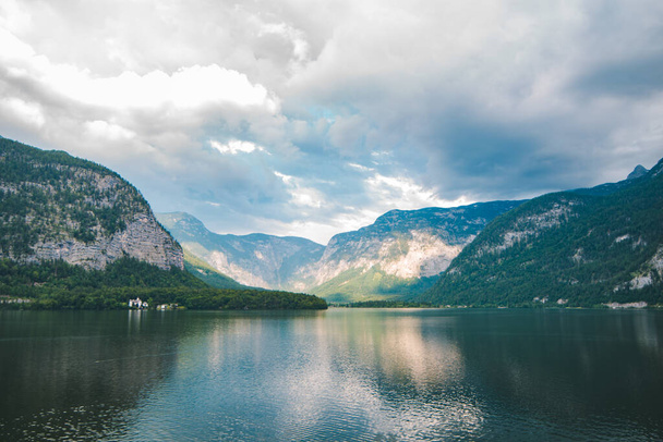 landscape view of hallstatt sea at summer time copy space - Photo, Image