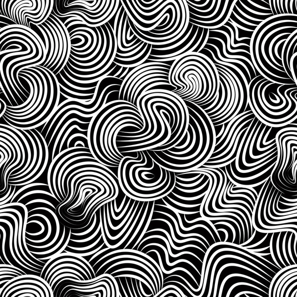 抽象的な流動線でシームレスなベクトルパターン。白黒の背景画像です - ベクター画像