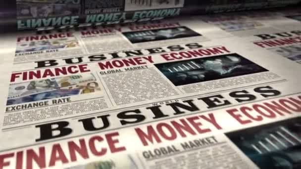 Бизнес, финансы, деньги и экономика ежедневно печатают сводки газет. Abstrategy concept 3d. - Кадры, видео