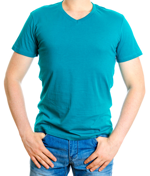 Homme en t-shirt turquoise. Isolé sur fond blanc
. - Photo, image