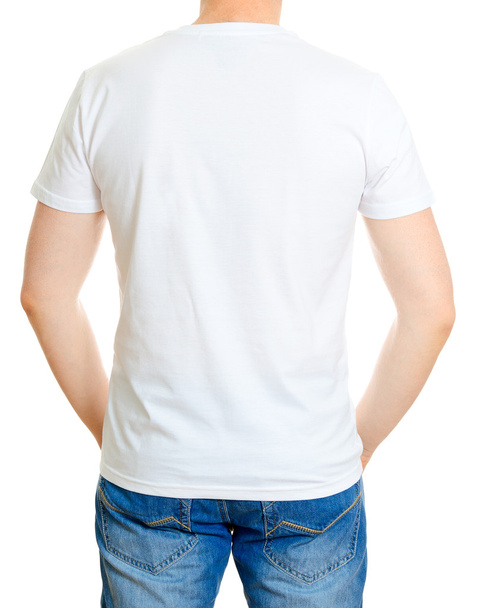 Man in white t-shirt. Isolated on white background. - 写真・画像