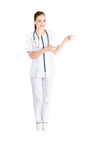 Nurse pointing up - Foto, imagen