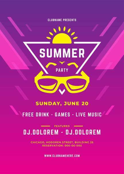 Summer party design poster or flyer night club event - Вектор, зображення