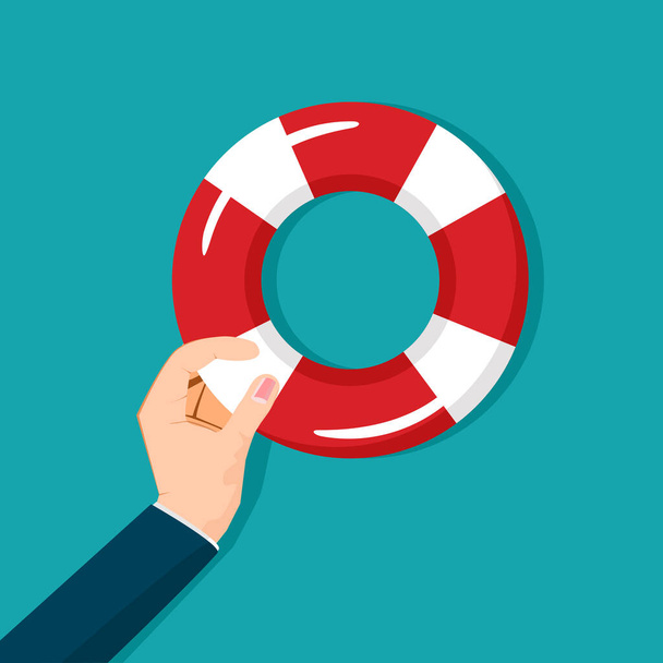 Hand holding a lifebuoy. A symbol of help or support for survival. help concept vector illustration - Vector, Image