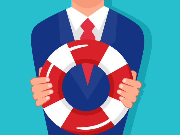 Businessman holding a lifebuoy. A symbol of help or support for survival. business vector - Vector, Image
