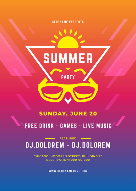 Summer party design poster or flyer night club event - Вектор,изображение