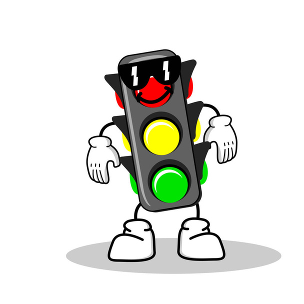 Traffic Light διάνυσμα εικονογράφηση κινουμένων σχεδίων με ένα χαριτωμένο και δροσερό έκφραση. Μασκότ εικονογράφησης διανύσματος χαρακτήρα φαναριού. - Διάνυσμα, εικόνα