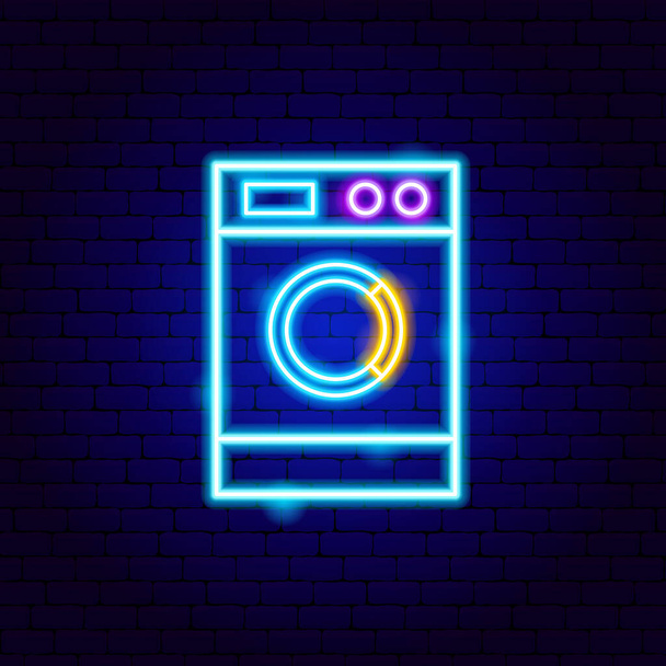 Washing Machine Neon Sign - Vector, Image
