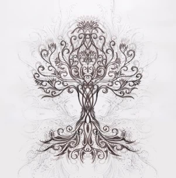 albero della vita simbolo su sfondo ornamentale strutturato, yggdrasil. - Filmati, video