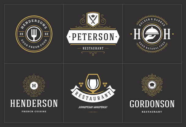 Restaurant logos templates set vector illustration good for menu labels and cafe badges - Vetor, Imagem