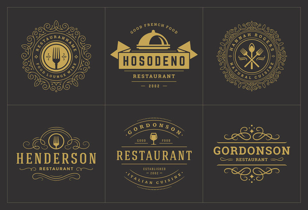 Набір шаблонів логотипів ресторанів Векторні ілюстрації добре підходять для міток меню та значків кафе
 - Вектор, зображення
