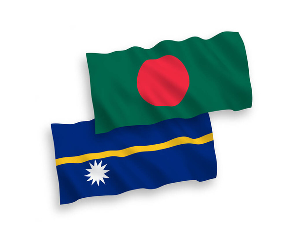 National vector fabric wave flags of Republic of Nauru and Bangladesh isolated on white background. 1 to 2 proportion. - Vector, Image