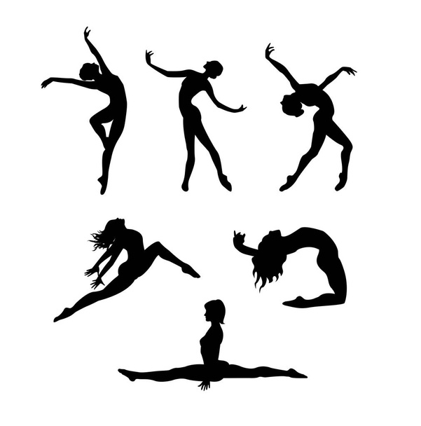   Silhouette di ballerine ginnaste - Vettoriali, immagini