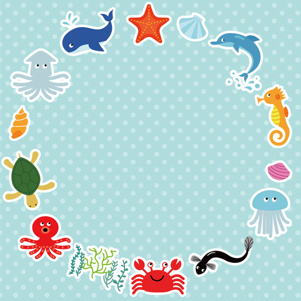 Eine Reihe von Illustrationen verschiedener Meereslebewesen wie Wale, Kraken und Tintenfische. - Vektor, Bild