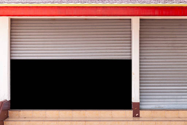 Acciaio bianco argento otturatore porte negozi aperti - Foto, immagini
