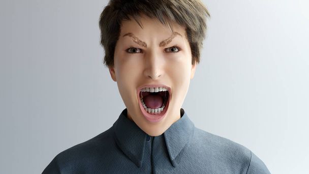 angry woman screaming crazy frustrated stressed girl 3D illustration - Photo, Image