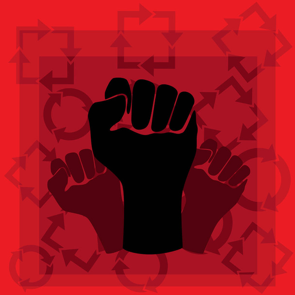 Изображения кулака на красном фоне на тему протестов. Векторная иллюстрация. - Вектор,изображение