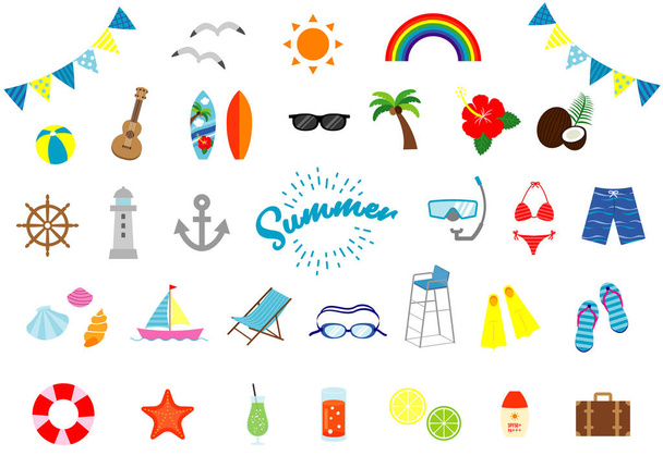 ビーチ、プール、ドリンクなどの夏のベクトルイラストセット. - ベクター画像
