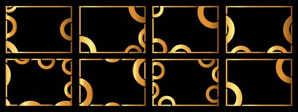 A set of eight gold frames. Frames of an unusual shape. Vector illustration. - Vector, Image