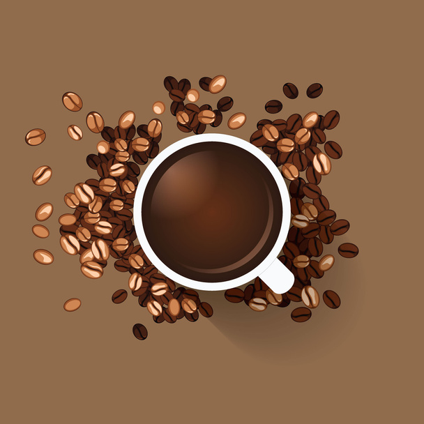 Coffee cup with coffee beans - Vector, Imagen