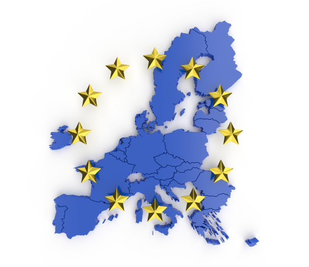 Blue EU card and gold stars. 3d render - Foto, Imagen