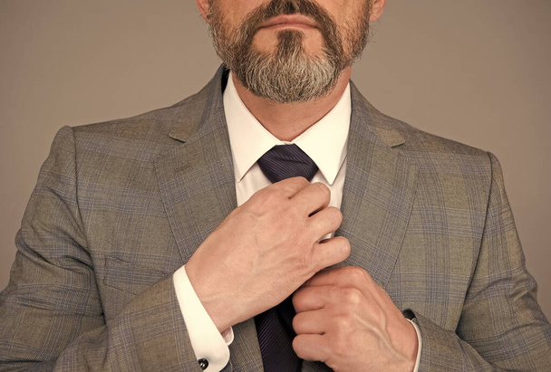 Hands tying tie formal suit fashionable blazer, male accessory concept - Foto, Imagem