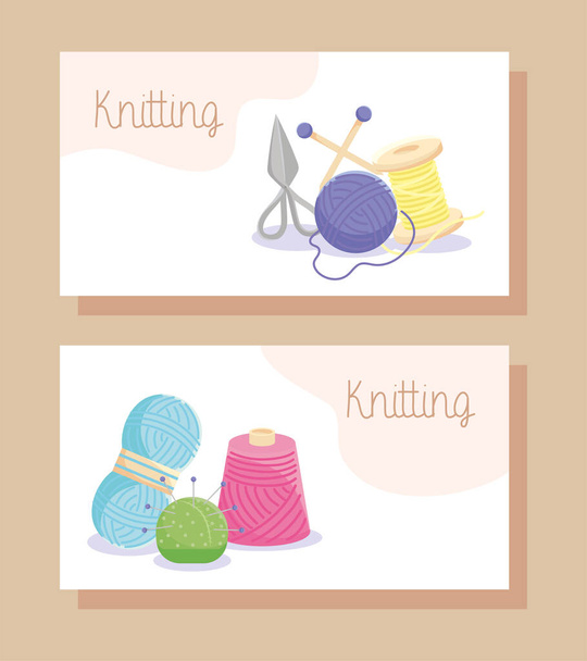 knitting needles cards - Vector, Image
