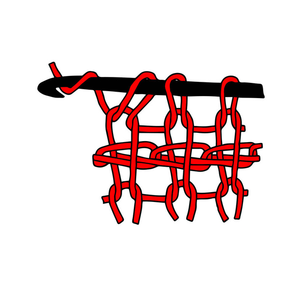 Нарисованная вручную черно-красная модная иллюстрация вязания крючком для девочек и женщин на белом фоне - Вектор,изображение