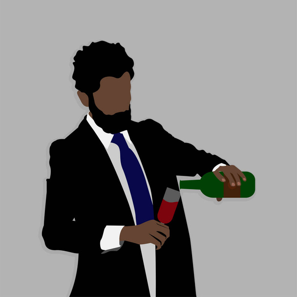 vector illustration, man pours a drink from a bottle into a glass - Vector, Image