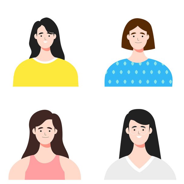 set of Smiling Asian employees, workers in avatar flat illustration, profile drawing concept - Vektor, obrázek