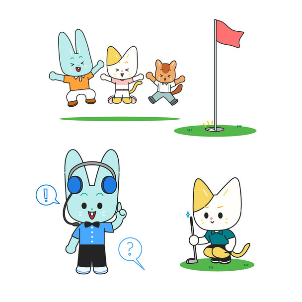 set of animal character playing golf - Vektor, Bild
