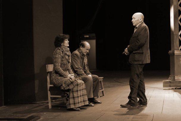 Barnaul, Russia-August 30, 2020. Theater actors at the rehearsal of the play "Guilty without guilt"  - 写真・画像