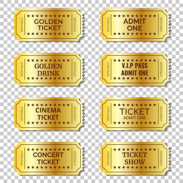 Συλλογή Χρυσού Εισιτηρίου σε διαφανές φόντο.Σετ Χρυσού Εισιτηρίου - Διάνυσμα, εικόνα