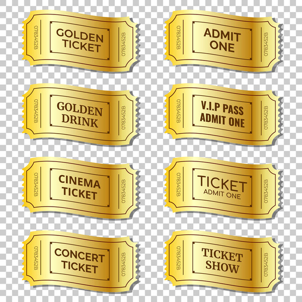 Set of Golden Ticket on transparent background - Vector, Imagen