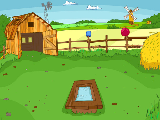 Farm yard. Cartoon farm color book outline children vector. - Vector, Image